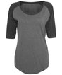 Three-quarter Sleeve Contrast Tee for Women - Charcoal/Black