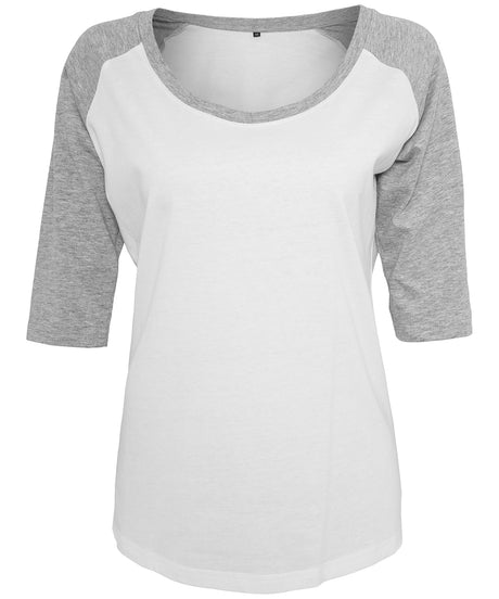 Three-quarter Sleeve Contrast Tee for Women - White/Heather Grey