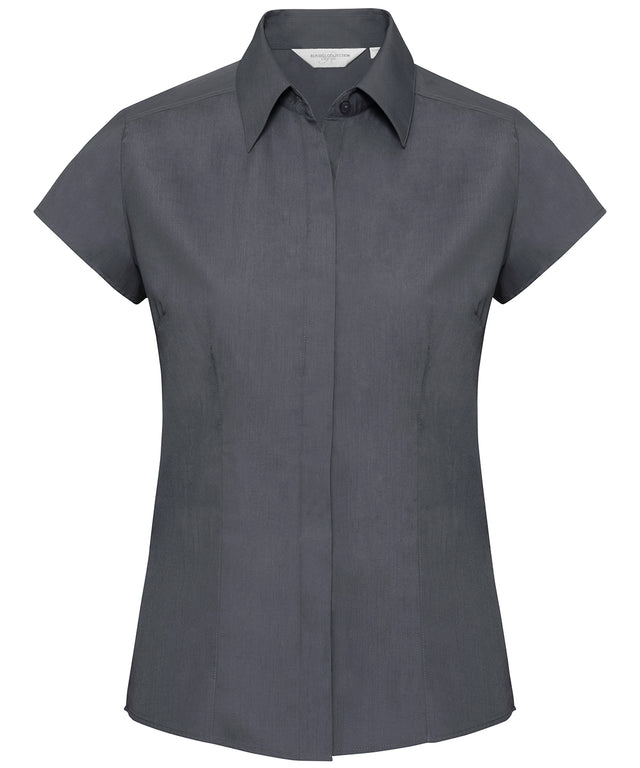 Women's cap sleeve polycotton easycare fitted poplin shirt