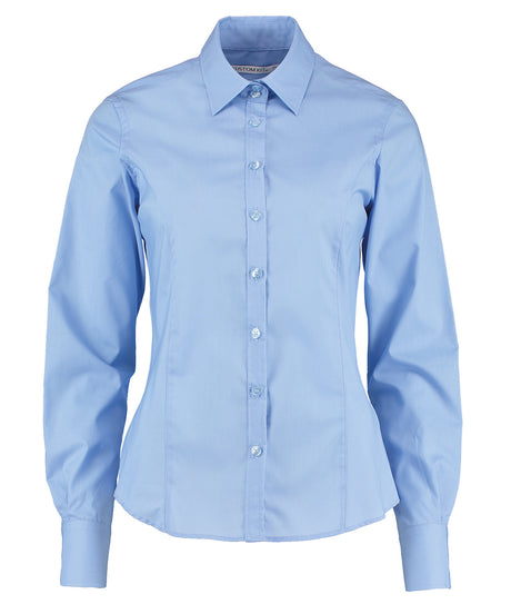 Long-Sleeve Tailored Business Blouse - Light Blue