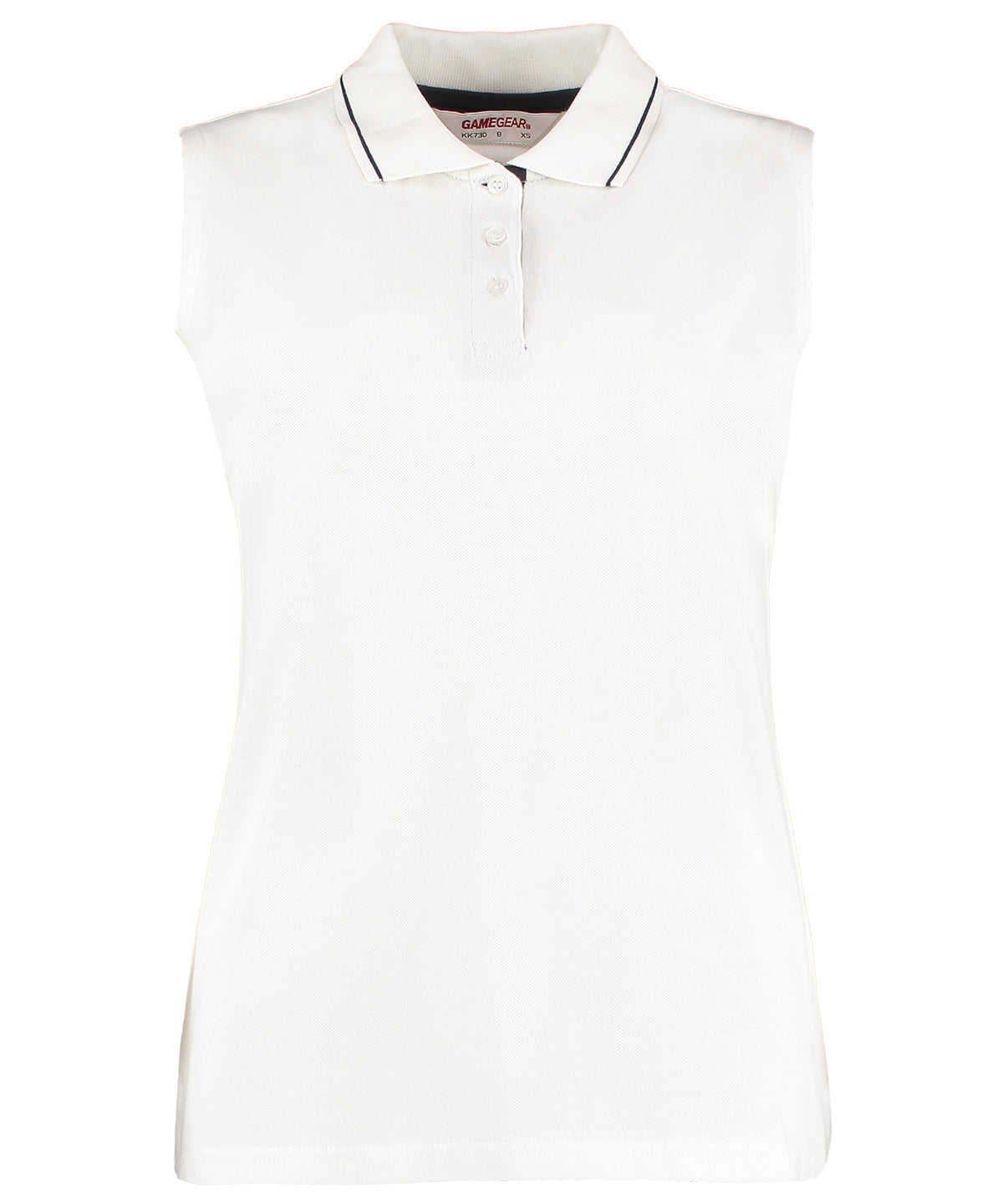 Womens Sleeveless Polo Shirt - Classic Fit - White/Navy