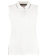 Womens Sleeveless Polo Shirt - Classic Fit - White/Navy