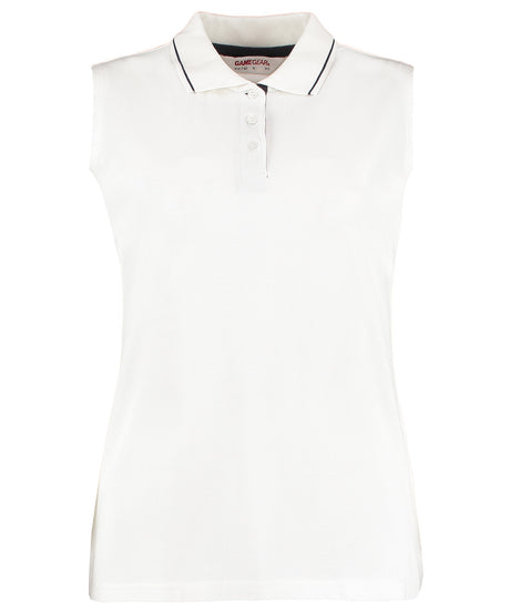 Womens Sleeveless Polo Shirt - Classic Fit - White/Navy