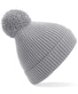 Engineered knit ribbed pom pom beanie