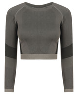 Women's seamless panelled long sleeve crop top