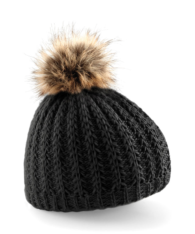 Fur pom pom beanie