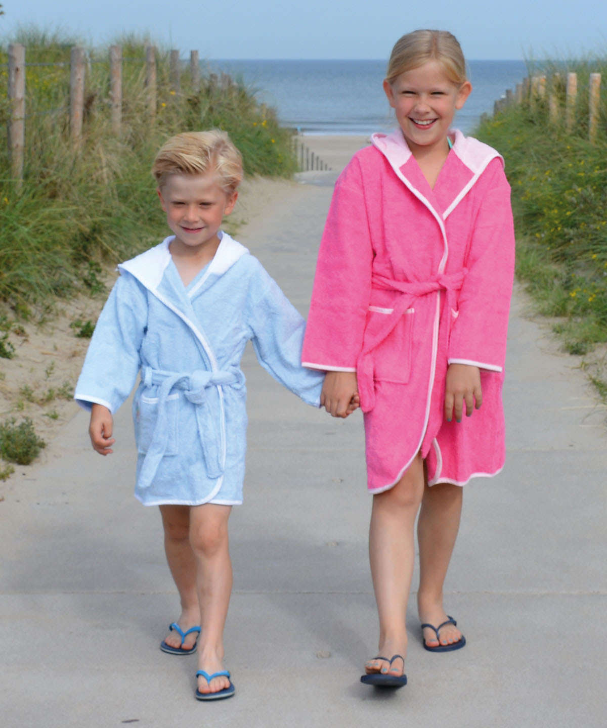 Kids Hooded Bathrobe - French Navy/Fire Red