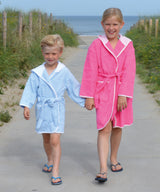 Kids Hooded Bathrobe - French Navy/Fire Red