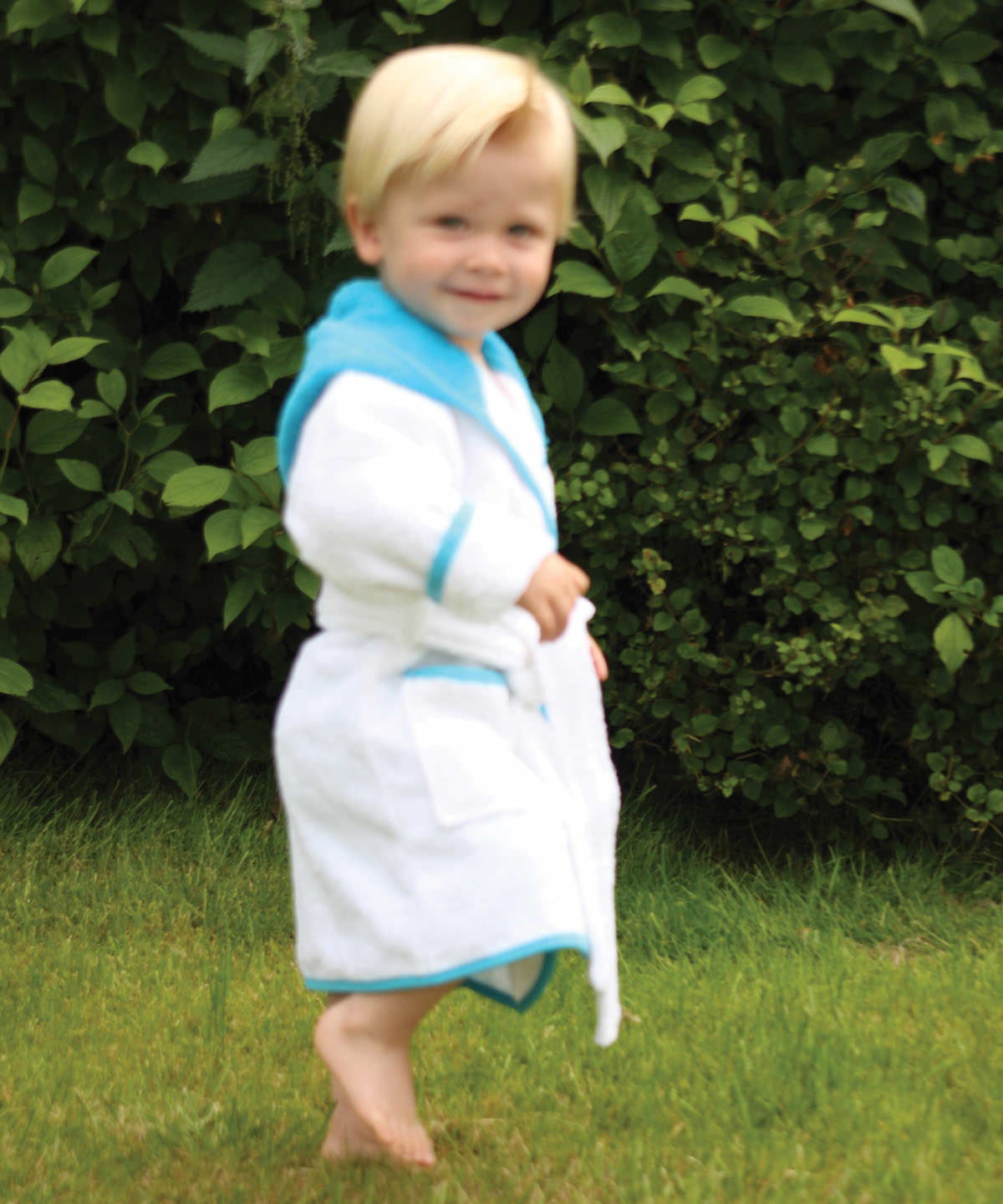 Hooded Baby Bathrobe - White/Lime Green