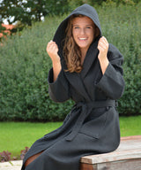 Hooded Waffle Bathrobe - Black