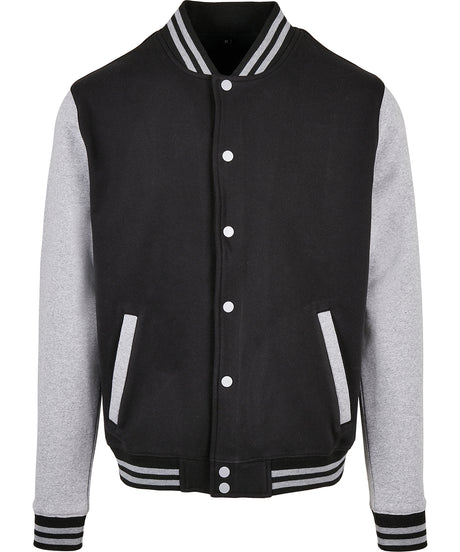 Classic Button up College Jacket  - Black/Heather Grey