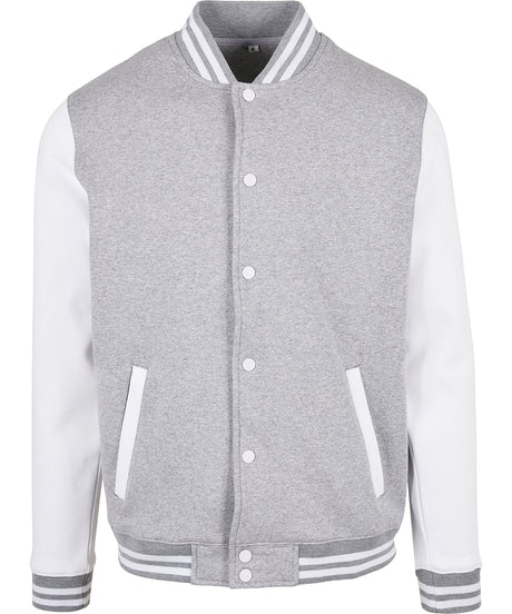 Classic Button up College Jacket  - Heather Grey/White