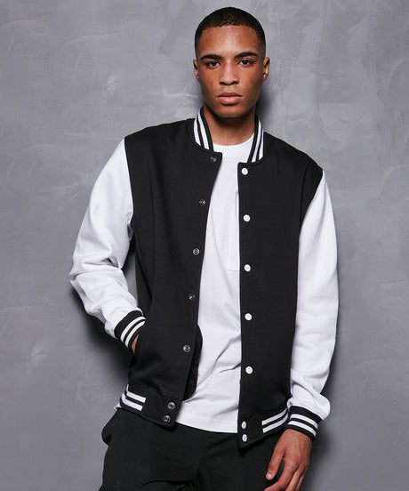 Classic Button up College Jacket  - Black/Heather Grey