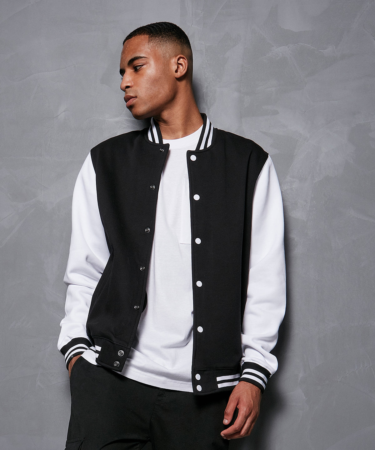 Classic Button up College Jacket  - Black/White