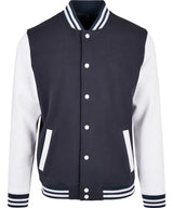 Classic Button up College Jacket  - Navy/White