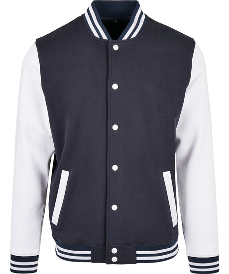 Classic Button up College Jacket  - Navy/White