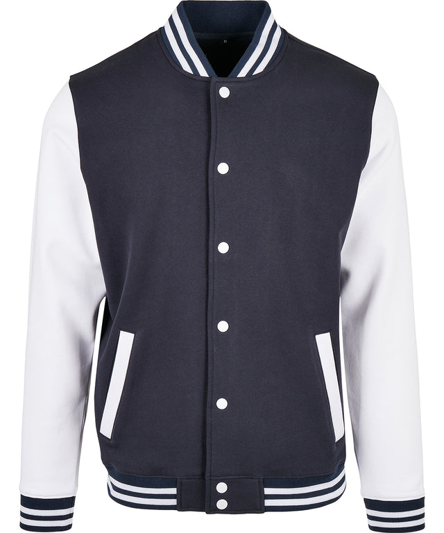 Classic Button up College Jacket  - Navy/White