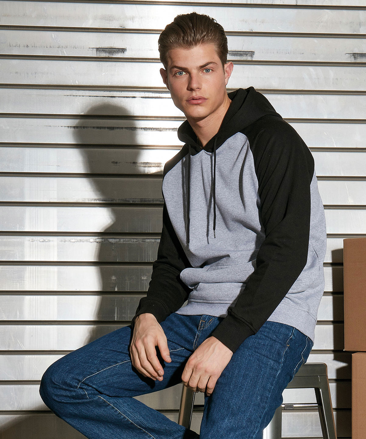 Basic Contrast Hoodie - Heather Grey/Black