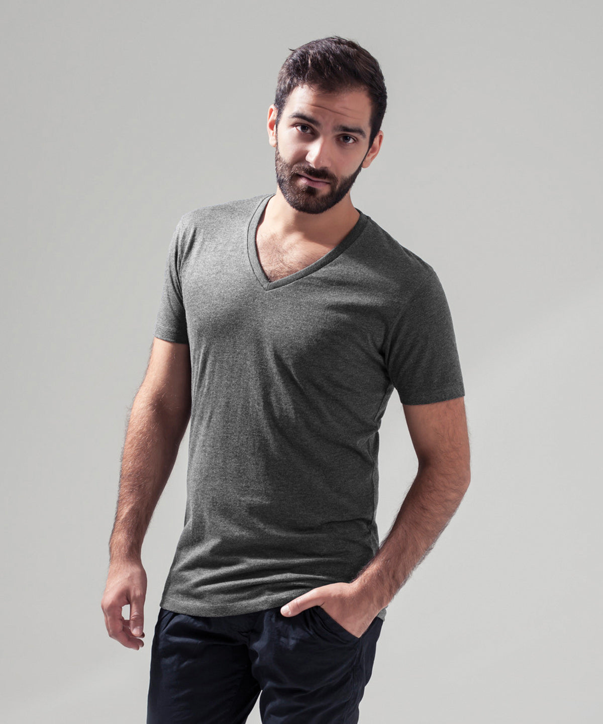 Soft and Comfortable V-Neck T-Shirt - Charcoal