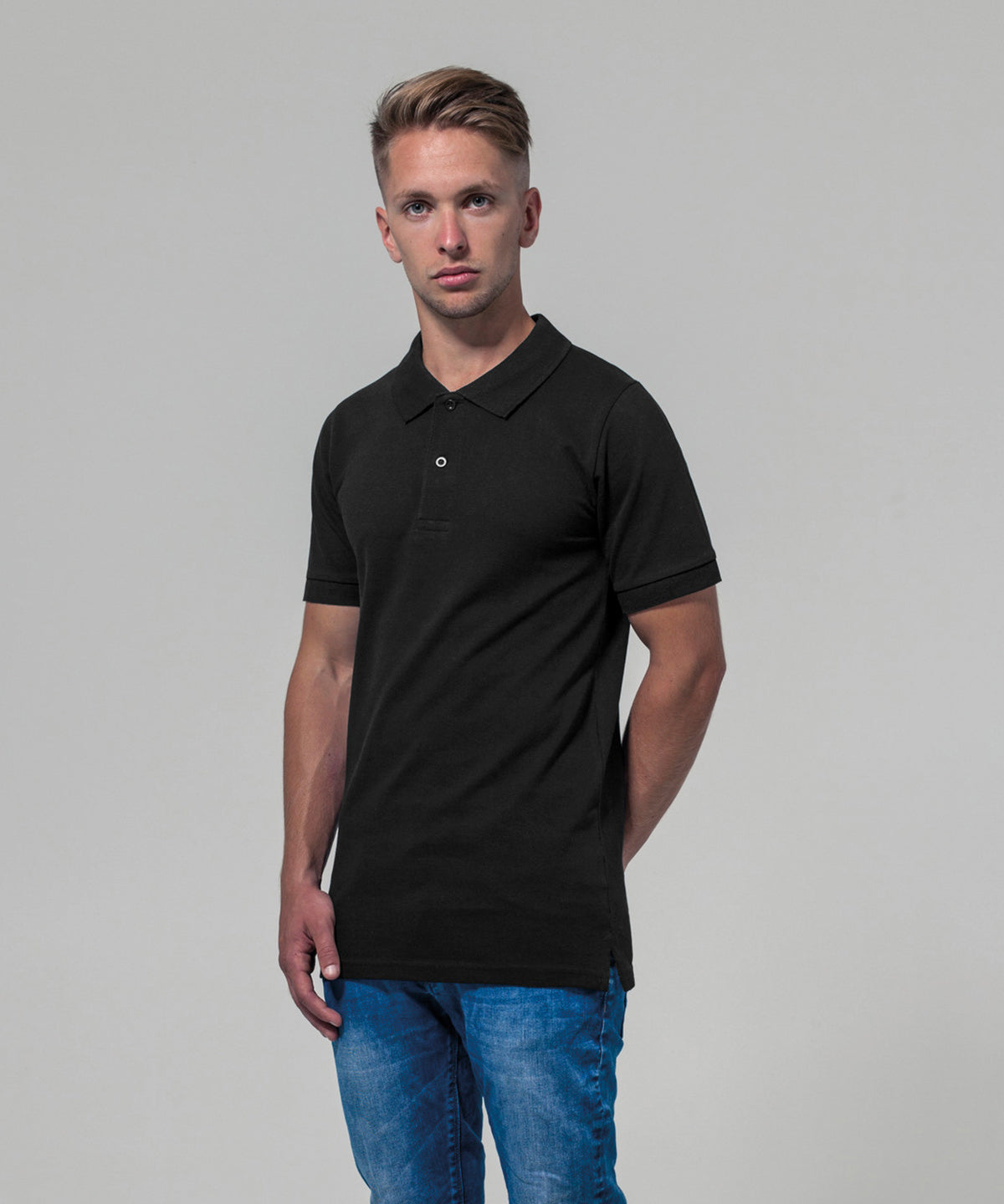 Long Cut Polo Shirt  - Black