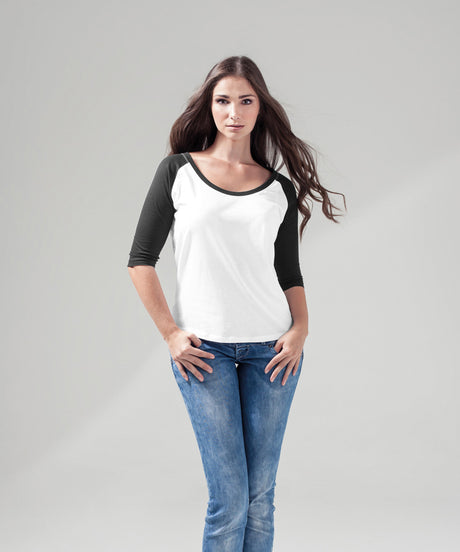 Three-quarter Sleeve Contrast Tee for Women - White/Red