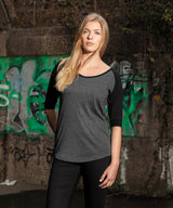 Three-quarter Sleeve Contrast Tee for Women - Charcoal/Black