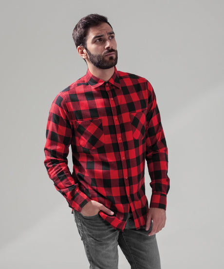 Long Cut Flannel Shirt  - Black/Red