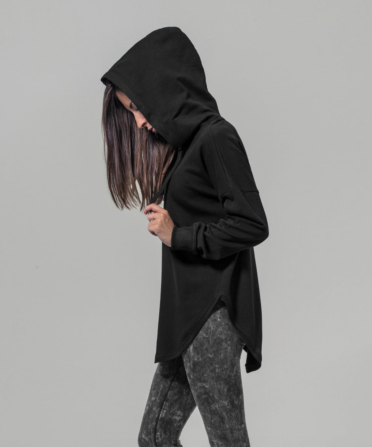 Womens Oversized Rounded Hoodie - Black