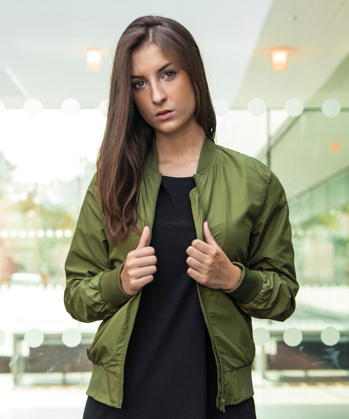 Womens Bomber Jacket - Dark Olive