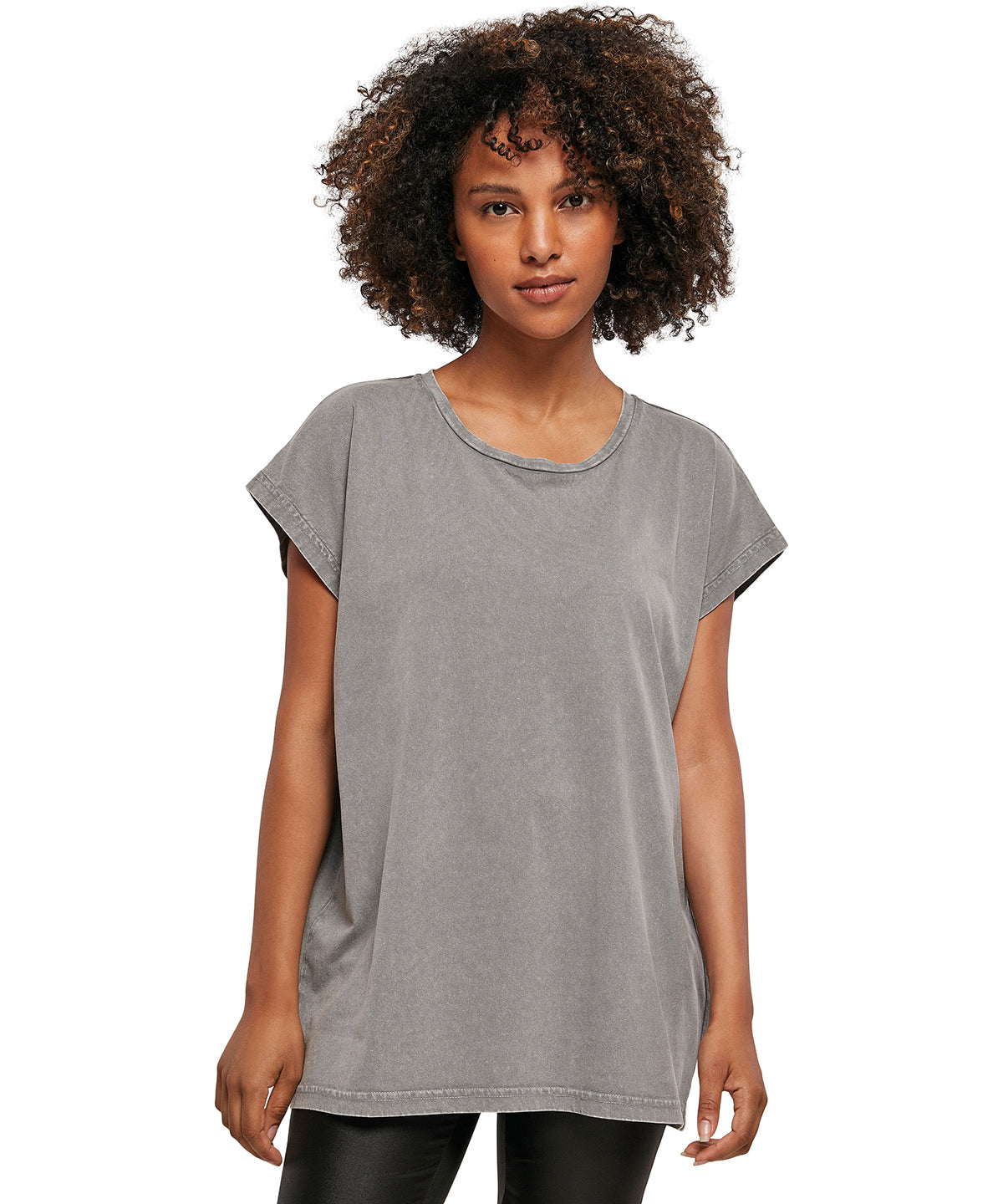 Womans Casual Acid Wash Tee - Dark Grey/White