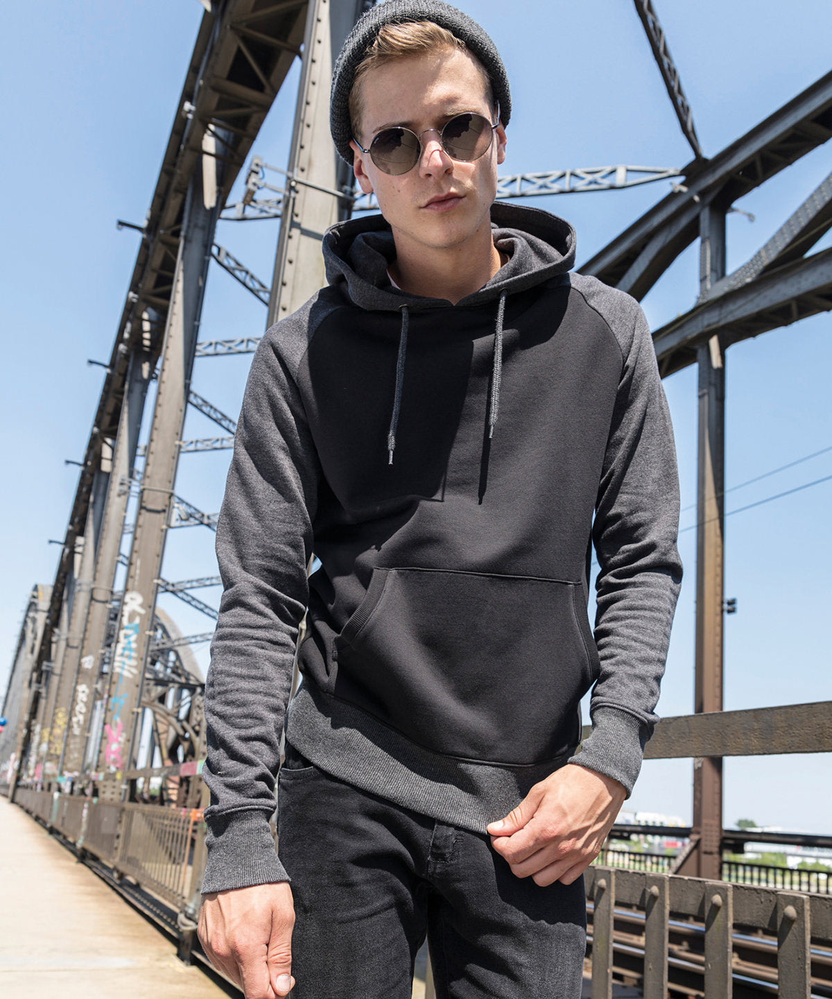 Two-Tone Raglan Hoodie - Black/Charcoal