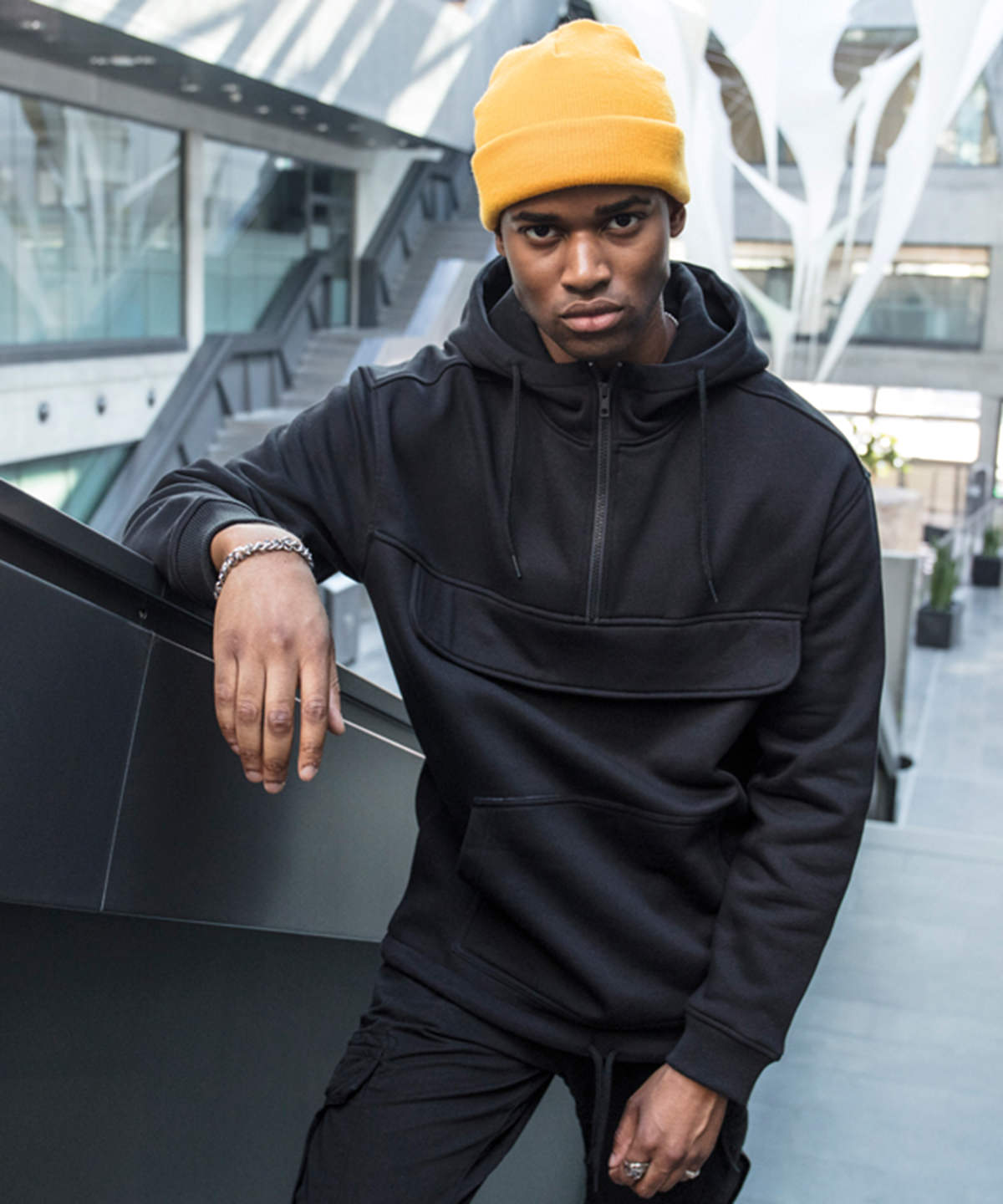 Chest Pocket Pullover Hoodie - Black