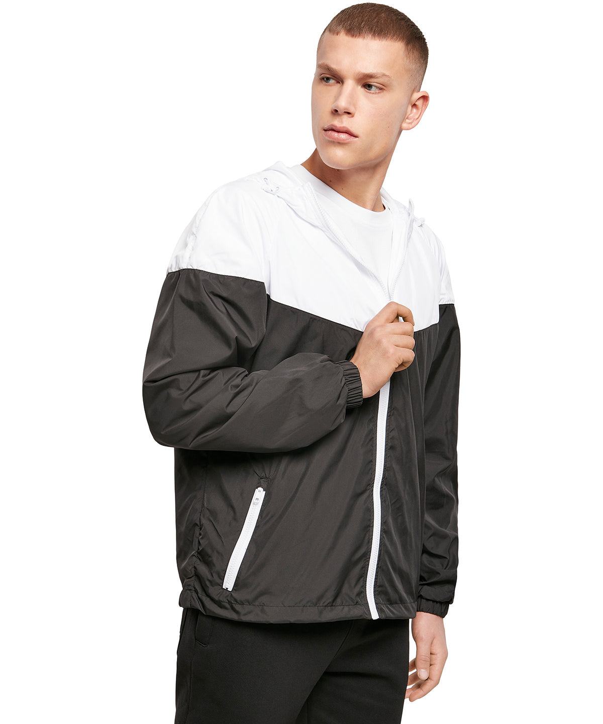 Casual Two-Tone Hooded Wind Jacket - Black/White