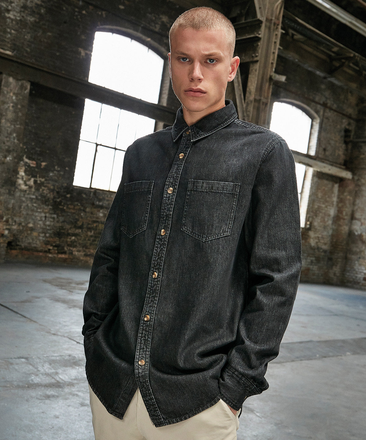 Cotton Denim Shirt  - Black Washed