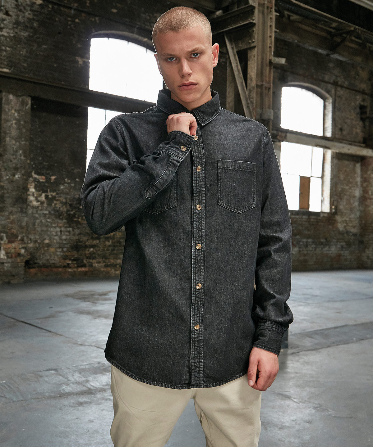 Cotton Denim Shirt  - Black Washed