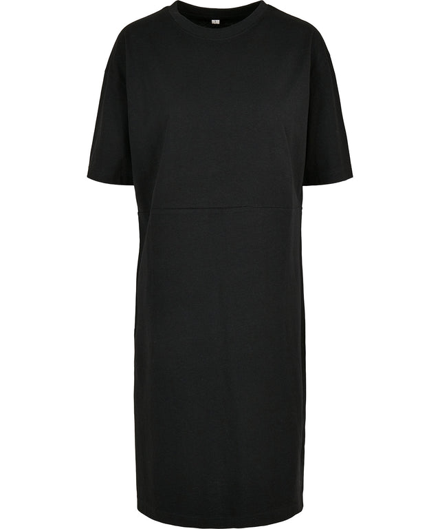 Womens Oversized Cotton Slit Tee Dress - Black