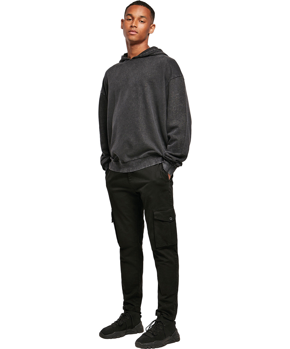 Confident Oversized Acid Wash Hoodie - Black