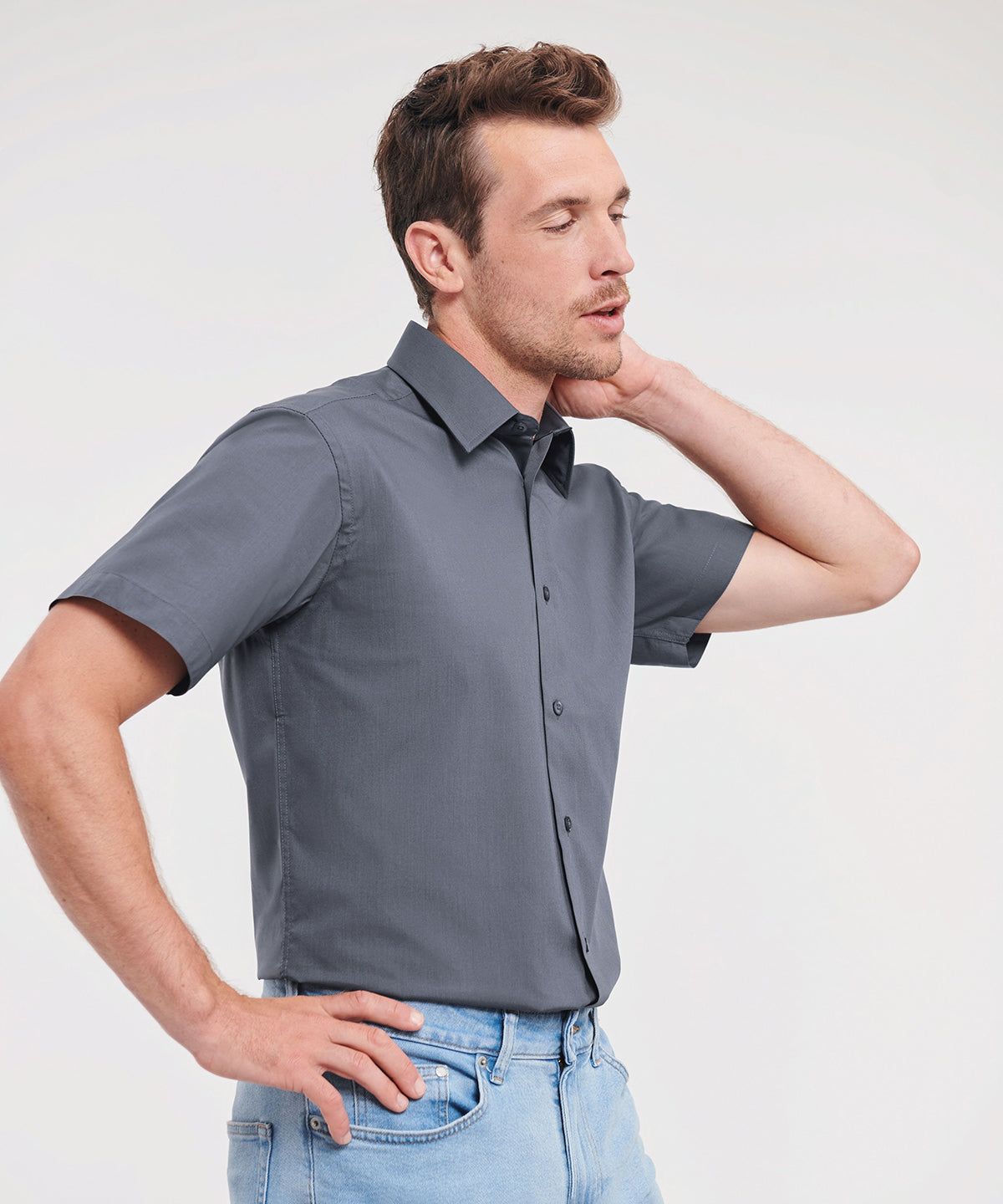 Short sleeve polycotton easycare tailored poplin shirt