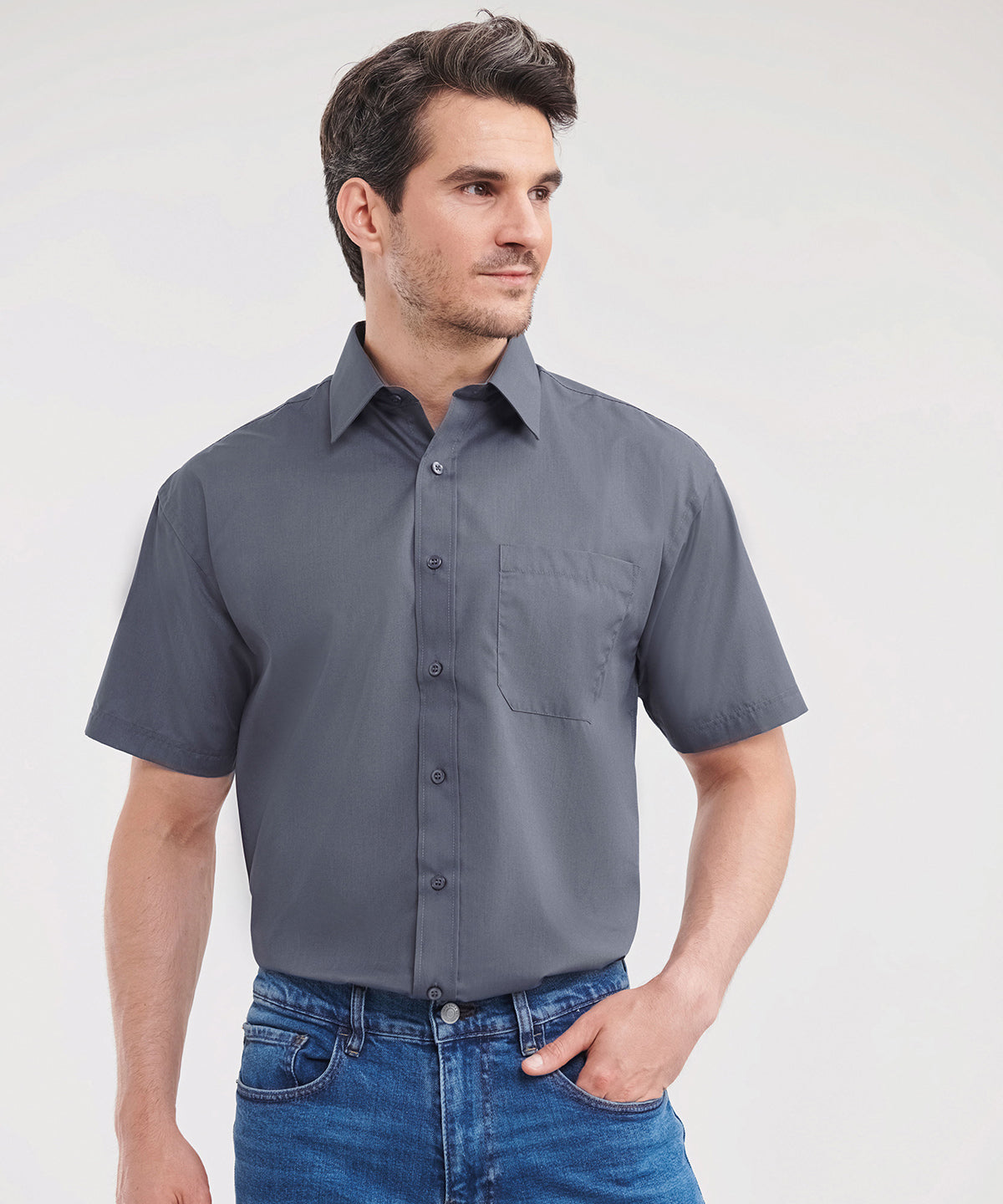 Short sleeve polycotton easycare poplin shirt