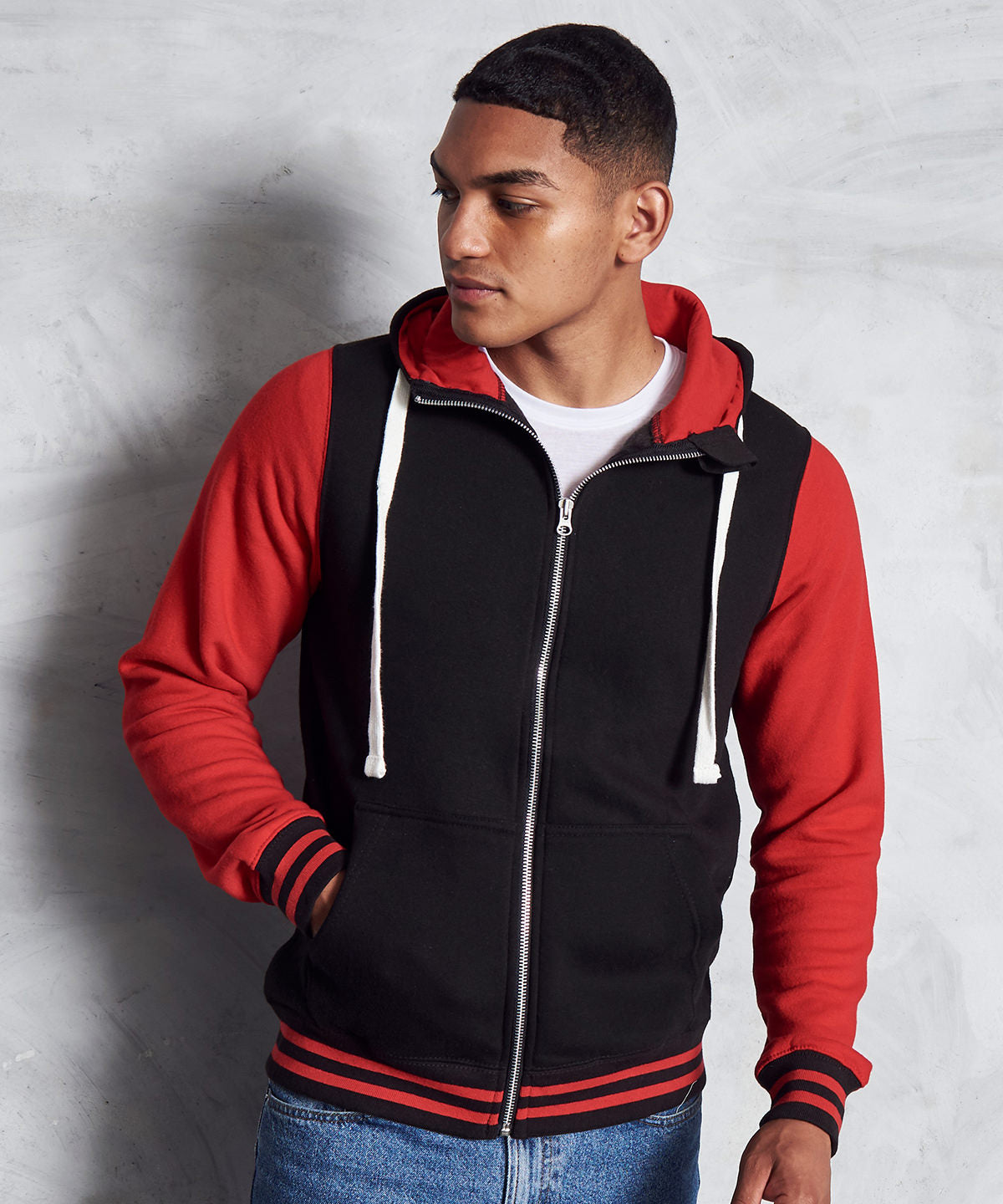 Zip-Up Hoodie - Jet Black/Fire Red