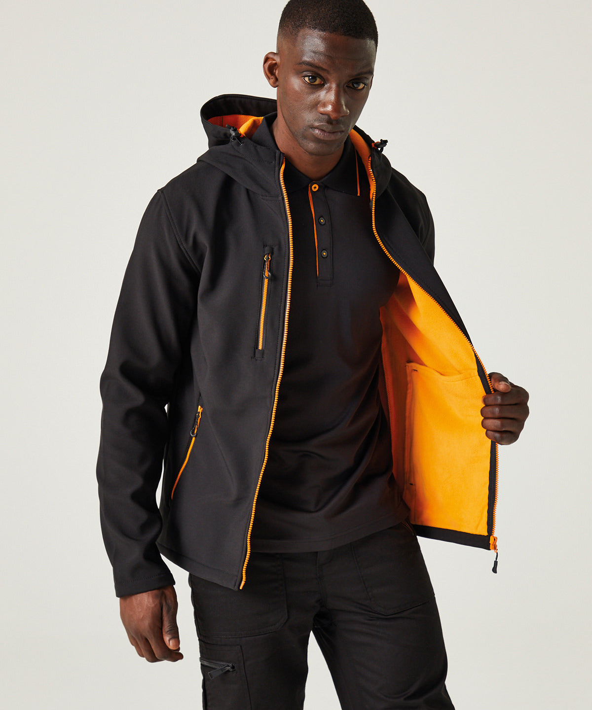 Navigate 2-layer hooded softshell jacket - Black/Orange Pop