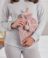 Plush Faux Fur Hot Water Bottle with Cover - Winter White