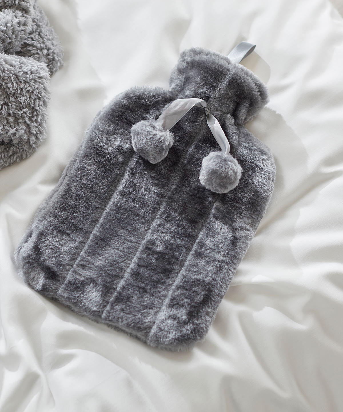 Plush Faux Fur Hot Water Bottle with Cover - Winter White