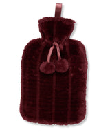 Plush Faux Fur Hot Water Bottle with Cover - Red