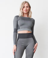 Women's seamless panelled long sleeve crop top